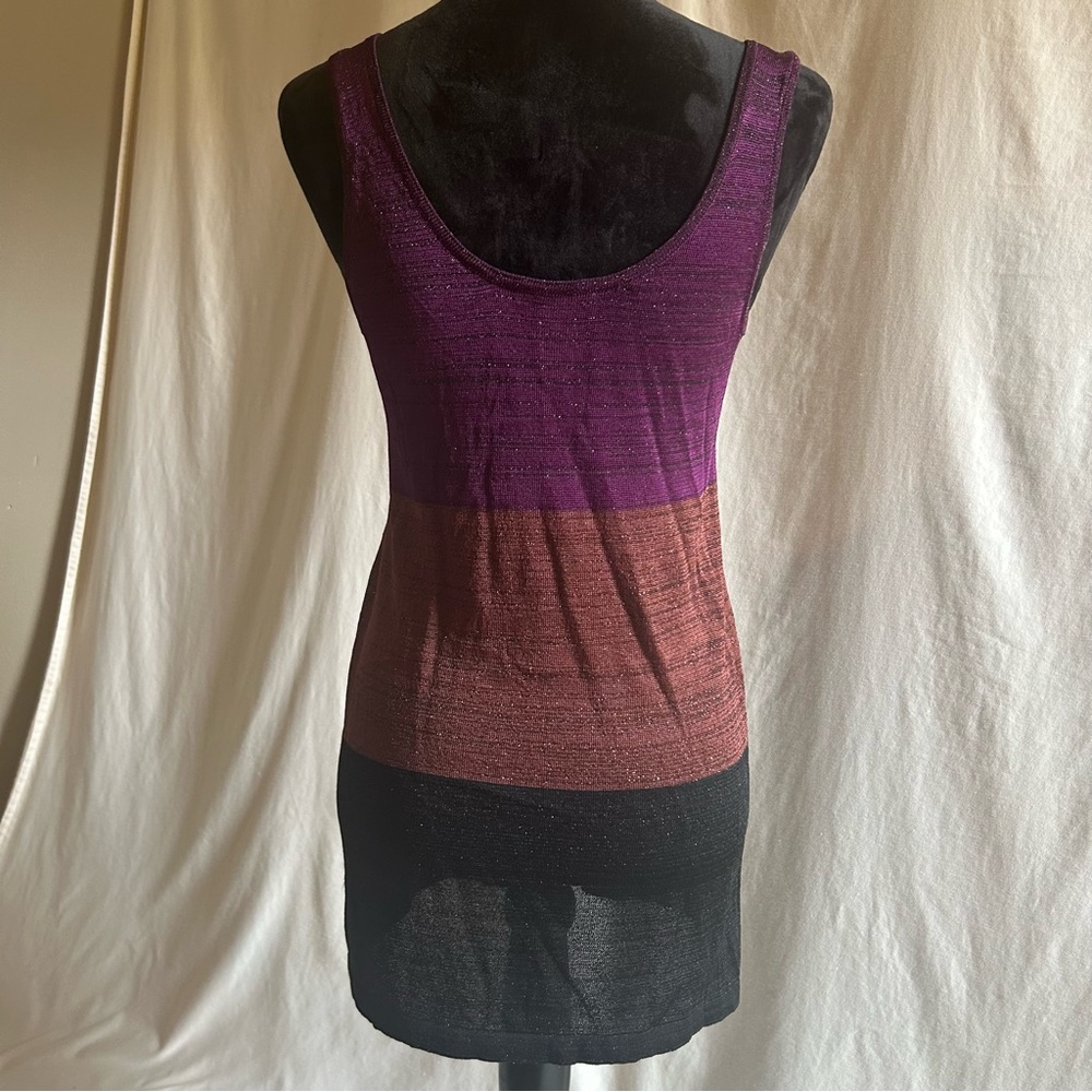White & Warren Metallic Colorblock Tunic Tank Top Purple Bronze Black Knit Sz M - Picture 3 of 6